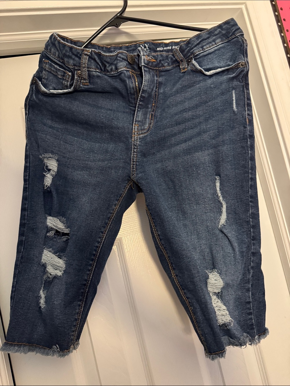 New York & Company Dark Blue Distressed Bermuda Shorts
